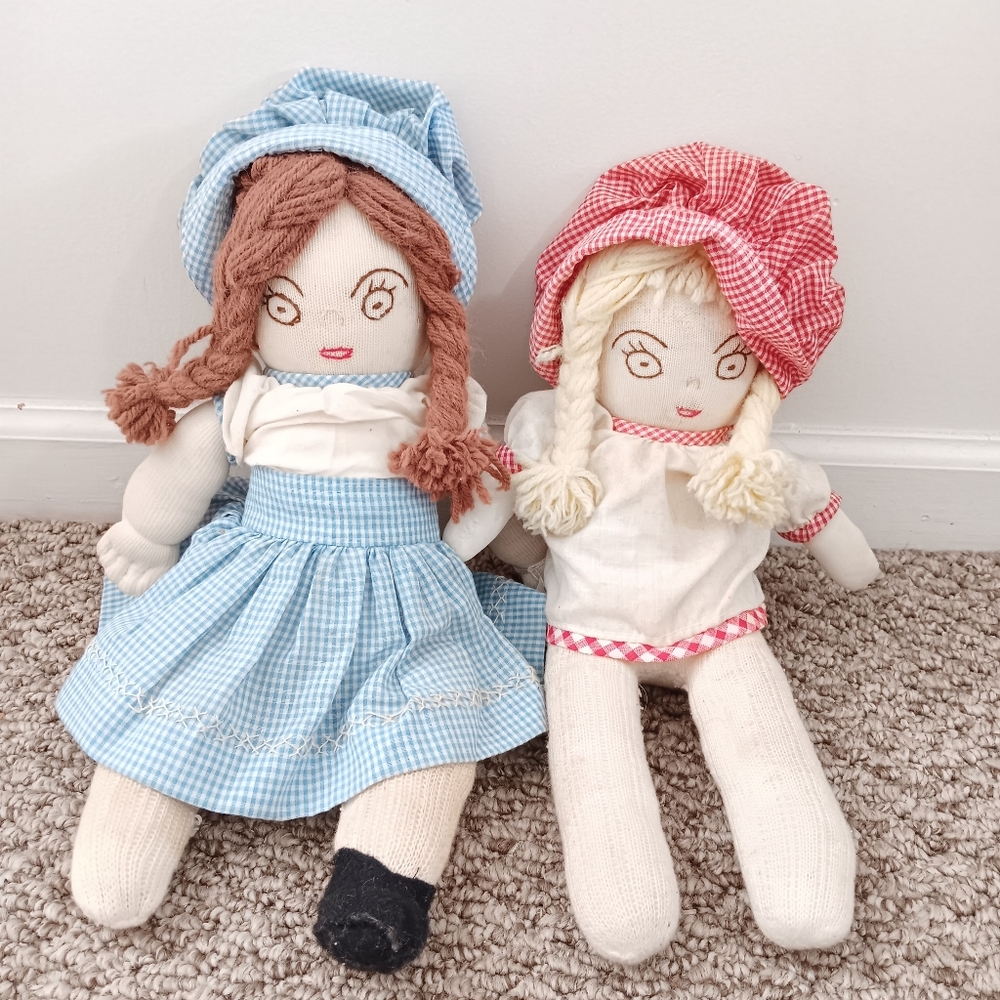 Two Vintage Handmade Cloth Sock Baby Dolls